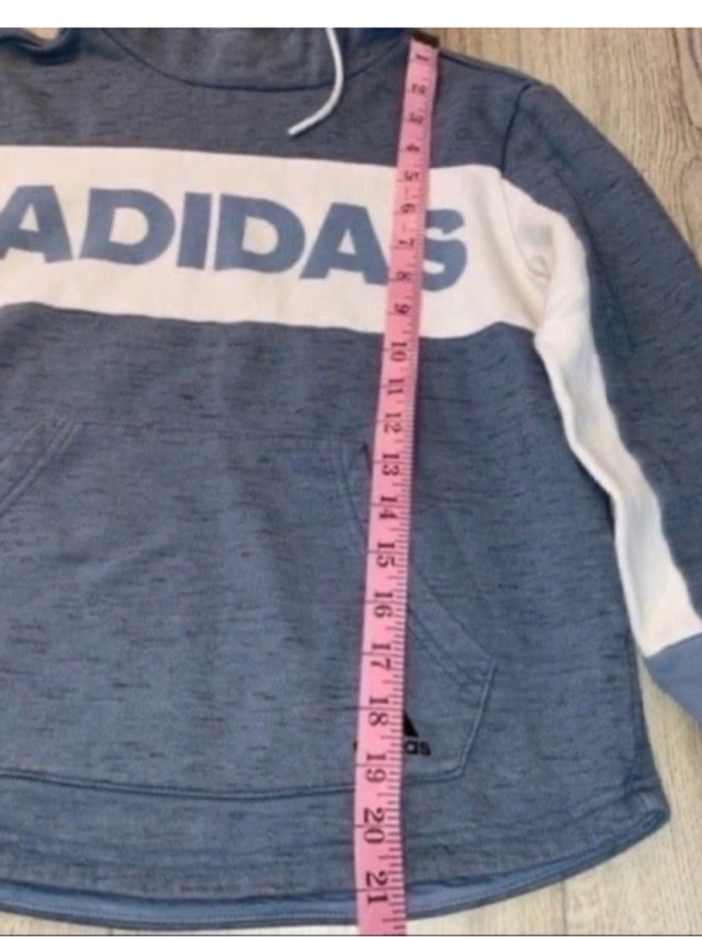 adidas Heather Blue and White Logo Pullover Hoodie sweatshirt - Picture 3 of 3
